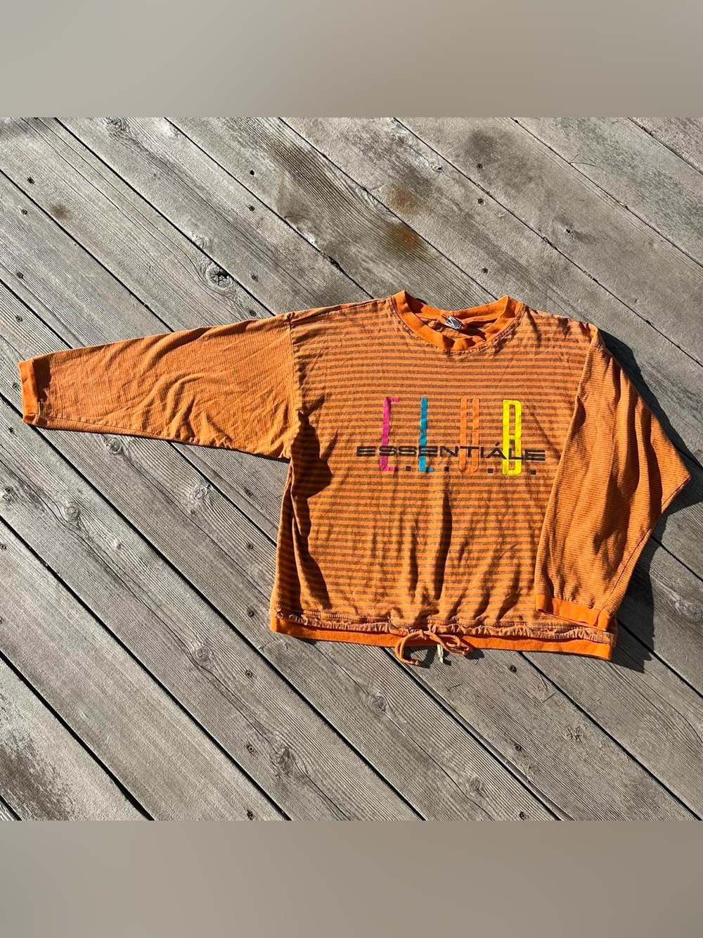 Club Essentials orange + grey striped vintage cinch tie hem tee